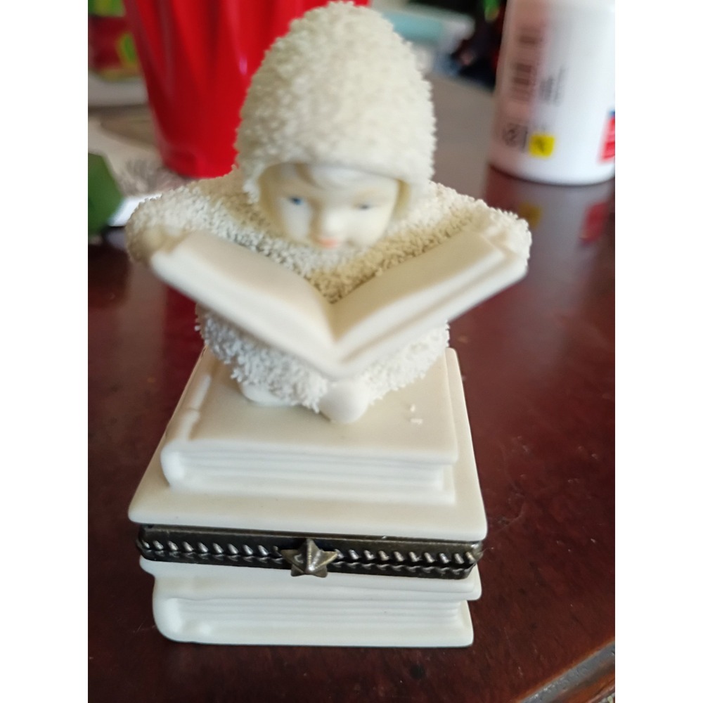 Dept 56 Snow Babies Hinged Trinket Box Believe Baby Reading a Book